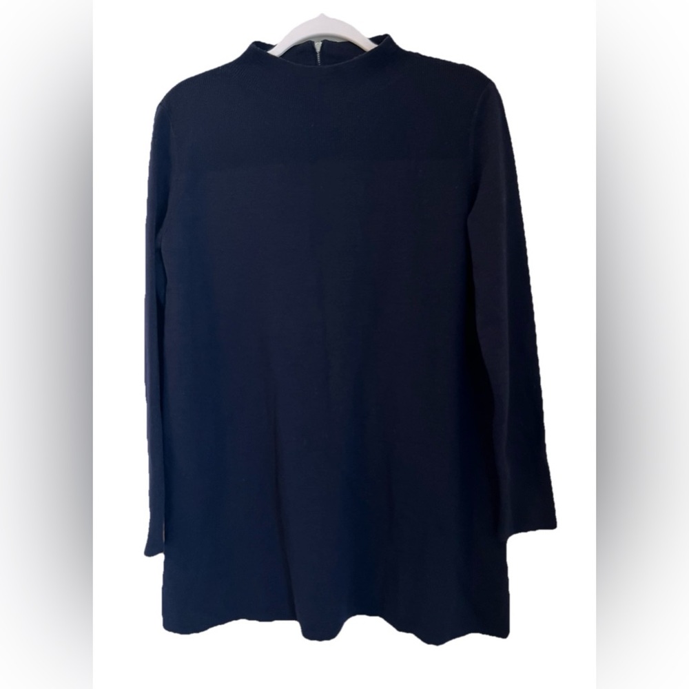 COS 100% Wool Tunic Top Women’s M Navy Blue Mock Neck A-line Long Sleeve Luxury
